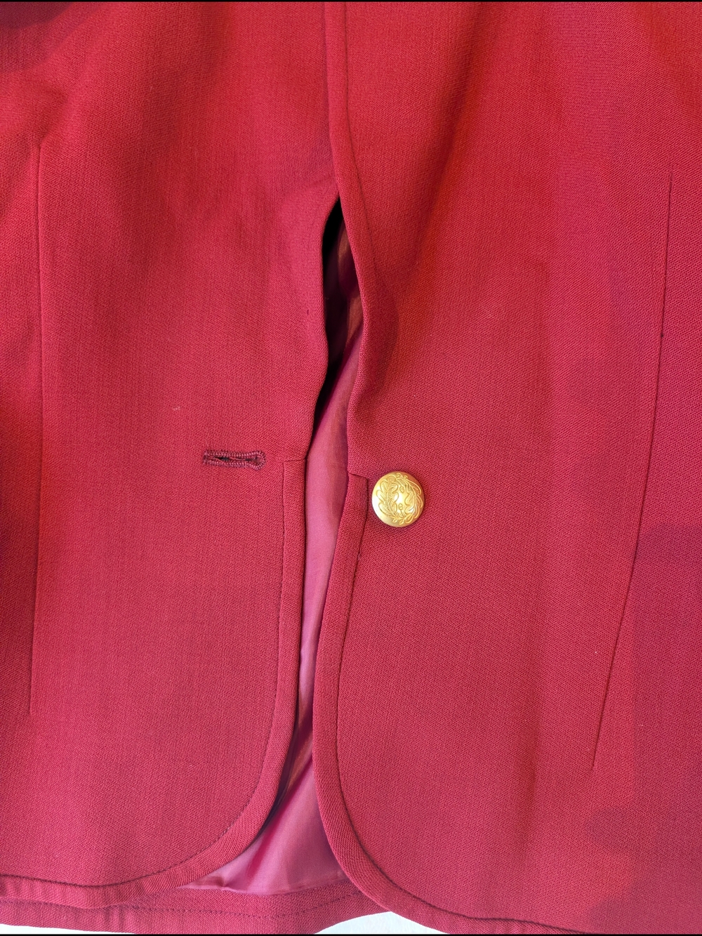 Vintage Jones New York 100% Pure Wool Blazer Red Burgundy Mandarin Collar 8P - Picture 3 of 8